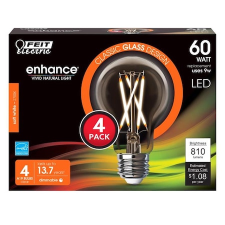 Cling 60W A19 E26 Filament LED Bulb - Soft White, 4PK CL3306650